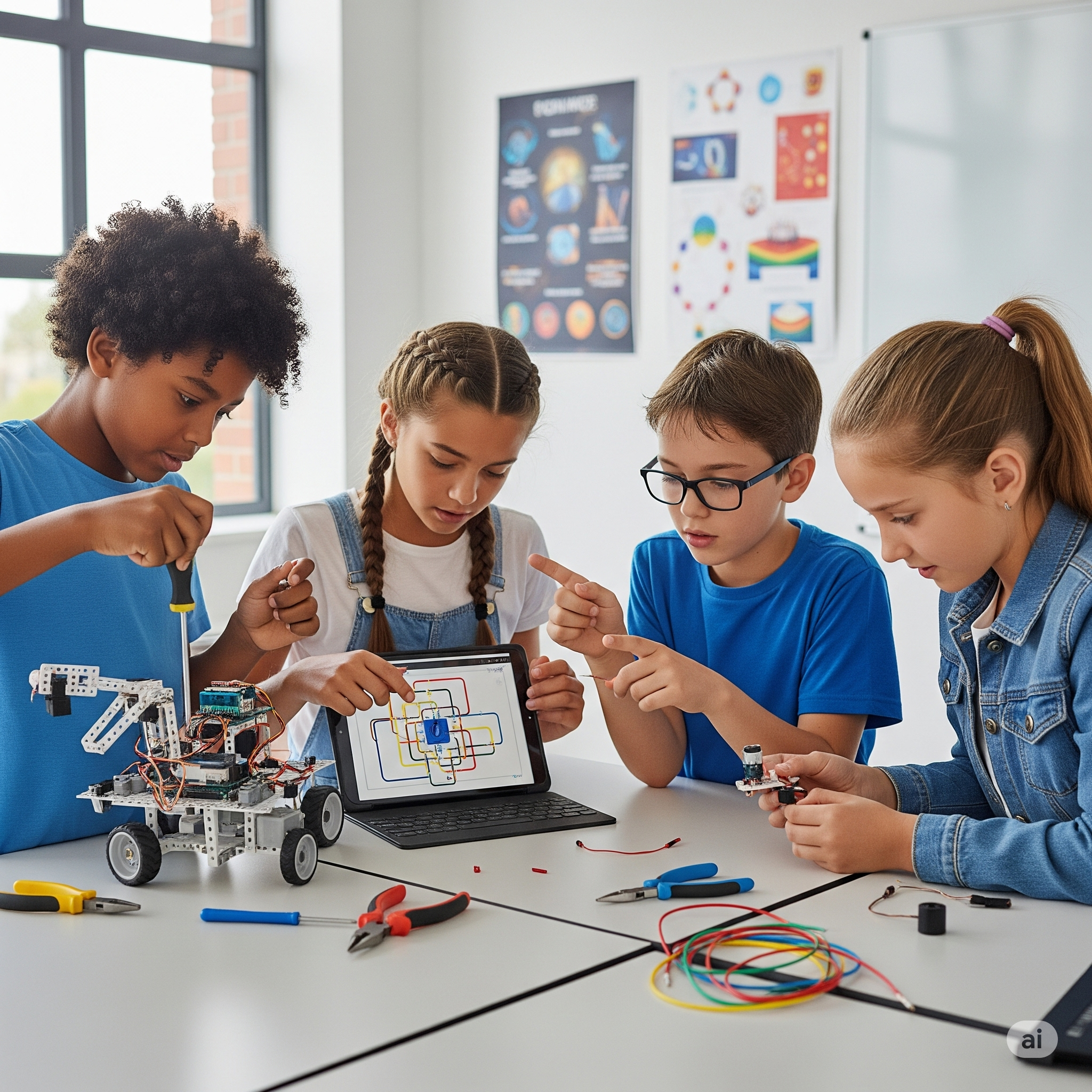 Kids doing a robotics project